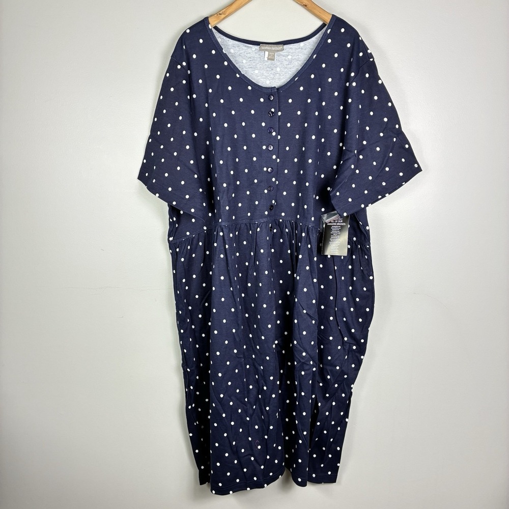Woman Within Navy Blue Polka Dot House Dress Mumu Lounge Short Sleeve Sz 2X NWT